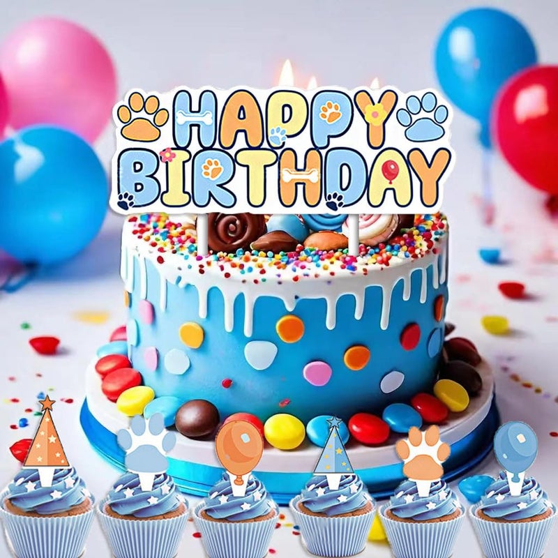 BIEUFBJI Blue Dog Birthday Cake Topper Cupcake Boys Girls Puppy Paw Baby Shower Birthday Party Cake Decorations Supplies - Image 5
